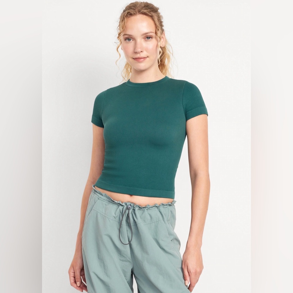 Old Navy Ribbed Short Sleeve Crop Top in Teal